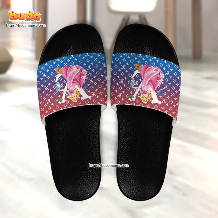 Slide sandals sleeping beauty disney princess aurora and louis vuitton gift unique slide sandals for man woman and kid